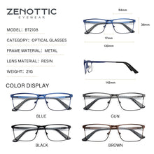 Carica l&#39;immagine nel visualizzatore di Gallery, ZENOTTIC Titanium Alloy Optical Glasses Frame Men Anti Blue Light Lens Business Style Square Eye Myopia Prescription Eyeglasses