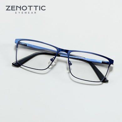 ZENOTTIC Titanium Alloy Optical Glasses Frame Men Anti Blue Light Lens Business Style Square Eye Myopia Prescription Eyeglasses