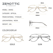 Carica l&#39;immagine nel visualizzatore di Gallery, ZENOTTIC Ultralight Pure Titanium Pilot Glasses Frame Women Men CR-39 Clear Lens Optical Myopia Prescription Eyeglasses Frames
