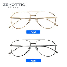 Carica l&#39;immagine nel visualizzatore di Gallery, ZENOTTIC Ultralight Pure Titanium Pilot Glasses Frame Women Men CR-39 Clear Lens Optical Myopia Prescription Eyeglasses Frames