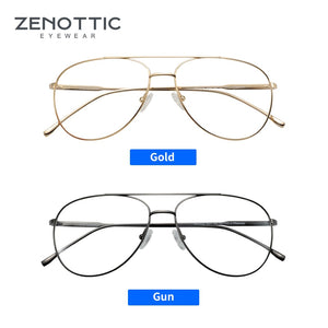 ZENOTTIC Ultralight Pure Titanium Pilot Glasses Frame Women Men CR-39 Clear Lens Optical Myopia Prescription Eyeglasses Frames
