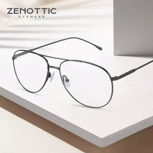 Carica l&#39;immagine nel visualizzatore di Gallery, ZENOTTIC Ultralight Pure Titanium Pilot Glasses Frame Women Men CR-39 Clear Lens Optical Myopia Prescription Eyeglasses Frames