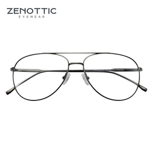 ZENOTTIC Ultralight Pure Titanium Pilot Glasses Frame Women Men CR-39 Clear Lens Optical Myopia Prescription Eyeglasses Frames