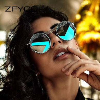 ZFYCOL Brand Design Steampunk Sunglasses Men Women Retro Gothic Round Male's Glasses Metal Driving Goggle UV400