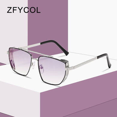 ZFYCOL Metal Steampunk Sunglasses Ladies UV400 Oversize Square Gothic Driving Yellow Sun Glasses For Men 2023 Shades Female