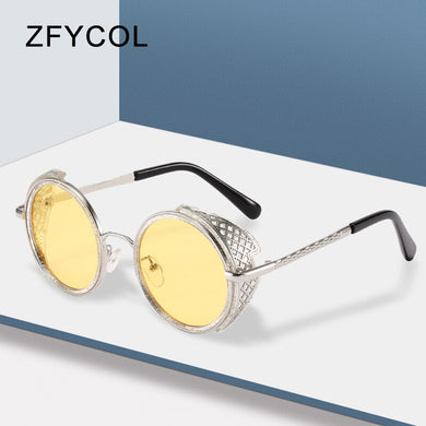 ZFYCOL Vintage Steampunk Sunglasses Women Round Men Sunglasses Brand Designer Metal Carving Sun Glasses Male Oculos De Sol UV400
