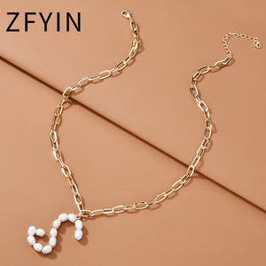ZFYIN 2020 New Trendy Jewelry Fresh Water Pearl Alphabet Letters Initials  Pendant Necklaces for Women