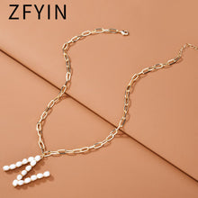 Carica l&#39;immagine nel visualizzatore di Gallery, ZFYIN 2020 New Trendy Jewelry Fresh Water Pearl Alphabet Letters Initials  Pendant Necklaces for Women