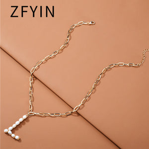 ZFYIN 2020 New Trendy Jewelry Fresh Water Pearl Alphabet Letters Initials  Pendant Necklaces for Women