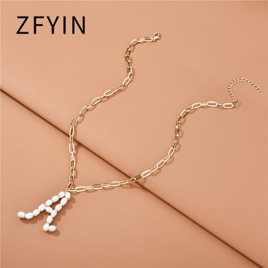 ZFYIN 2020 New Trendy Jewelry Fresh Water Pearl Alphabet Letters Initials  Pendant Necklaces for Women