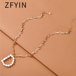 ZFYIN 2020 New Trendy Jewelry Fresh Water Pearl Alphabet Letters Initials  Pendant Necklaces for Women