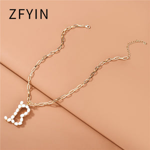 ZFYIN 2020 New Trendy Jewelry Fresh Water Pearl Alphabet Letters Initials  Pendant Necklaces for Women