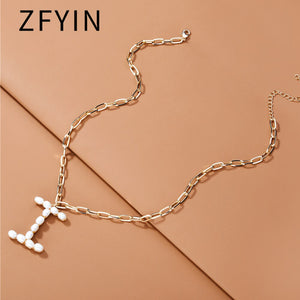 ZFYIN 2020 New Trendy Jewelry Fresh Water Pearl Alphabet Letters Initials  Pendant Necklaces for Women