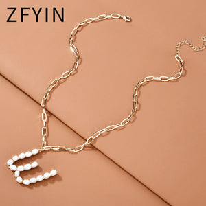 ZFYIN 2020 New Trendy Jewelry Fresh Water Pearl Alphabet Letters Initials  Pendant Necklaces for Women