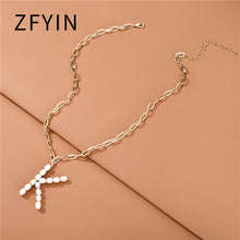 Carica l&#39;immagine nel visualizzatore di Gallery, ZFYIN 2020 New Trendy Jewelry Fresh Water Pearl Alphabet Letters Initials  Pendant Necklaces for Women