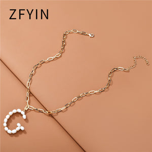 ZFYIN 2020 New Trendy Jewelry Fresh Water Pearl Alphabet Letters Initials  Pendant Necklaces for Women