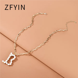 ZFYIN 2020 New Trendy Jewelry Fresh Water Pearl Alphabet Letters Initials  Pendant Necklaces for Women