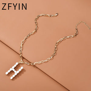 ZFYIN 2020 New Trendy Jewelry Fresh Water Pearl Alphabet Letters Initials  Pendant Necklaces for Women