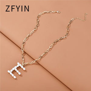 ZFYIN 2020 New Trendy Jewelry Fresh Water Pearl Alphabet Letters Initials  Pendant Necklaces for Women