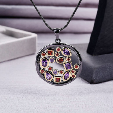 AAA Cubic Zirconia Unique Black Gold Color Necklace Women Men Two Tone Plating Fashion Jewelry Valentines Gift + Chain