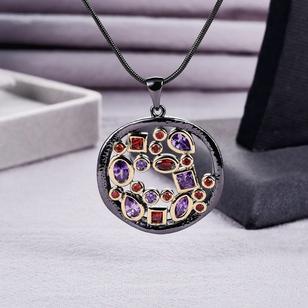 AAA Cubic Zirconia Unique Black Gold Color Necklace Women Men Two Tone Plating Fashion Jewelry Valentines Gift + Chain