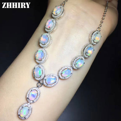 Natural Opal Necklace Genuine 925 Sterling Silver For Women Necklace Pendants Fire Color Gemstone Fine Jewelry 5*7mm