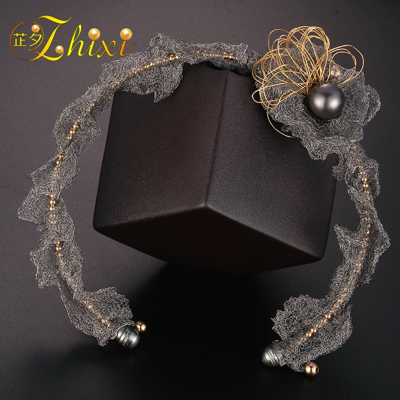 Collana girocollo con perle nere di Tahiti per le donne Gioielleria raffinata Perle di mare naturali di lusso Torque 2018 Nuovo regalo per feste EB80 