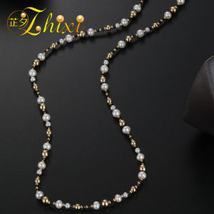 Fine Jewelry Long Pearl Necklace 9K Yellow Gold Natural Pearl Sweater Chain Near Round Anniversary Gift Black Onyx EB35