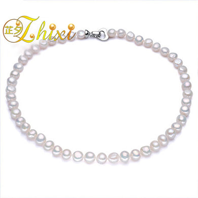 [ZHIXI] Gioielli di perle Collana di perle fini Collana di perle barocche naturali 9-10mm Girocollo in pietra bianca per donna X1009 