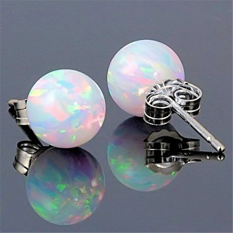 1pc New Vintage Round Fire Opal Stud Earring For Women Wedding Engagement Jewelry accessories Stud Earring