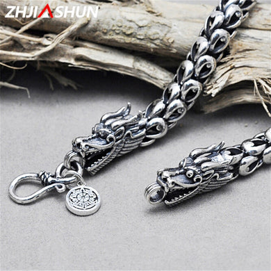 Collana con drago in argento sterling 925 per uomo, stile punk da uomo, gioielli con testa di drago in argento tailandese, regalo di nascita maschile 