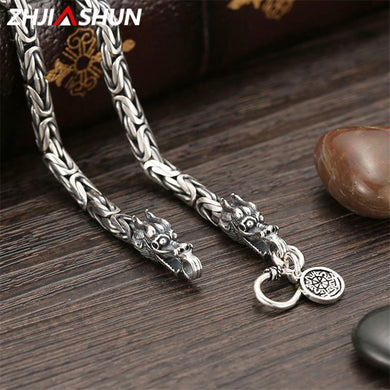 925 Sterling Silver Heavy Chain Necklace for Men Male Vintage Thai Silver Dragon Necklaces Mens Jewelry YSN003