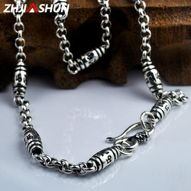 Collana da uomo vintage in argento tailandese 925 con catena Om mani padme hum Veri gioielli in argento sterling 925 di alta qualità 