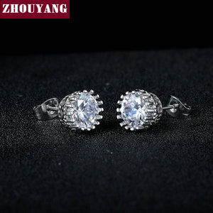 Classic Crown princess Cubic Zirconia Silver Color Stud Earrings Fashion Wedding Party Jewelry Wholesale ZYE848