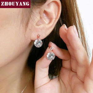 Drop Earring For Women Classic Complete Clear Cubic Zirconia Rose Gold Color Fashion Jewelry Wedding Party ZYE153