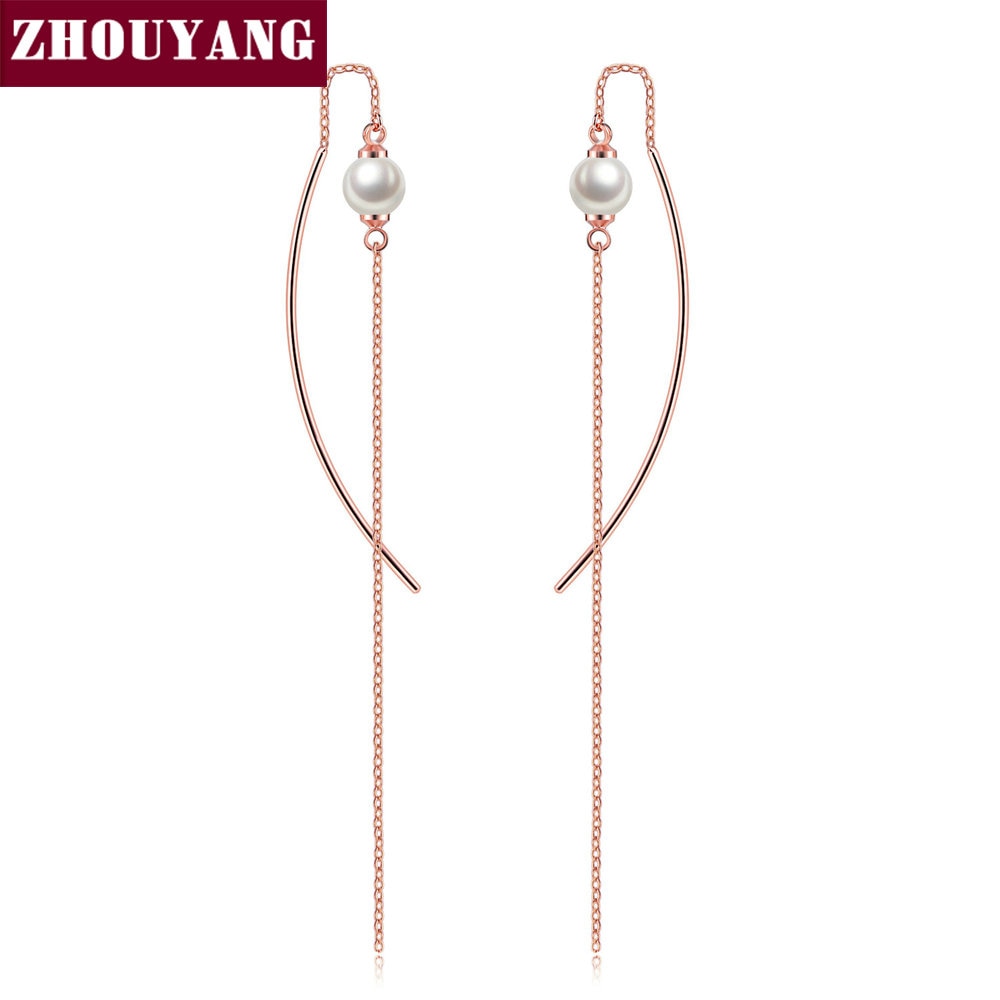 Drop Earrings For Women Simple Single Line Tassel Imitation Pearl Rose Gold Color earring Fashion Jewelry KC153