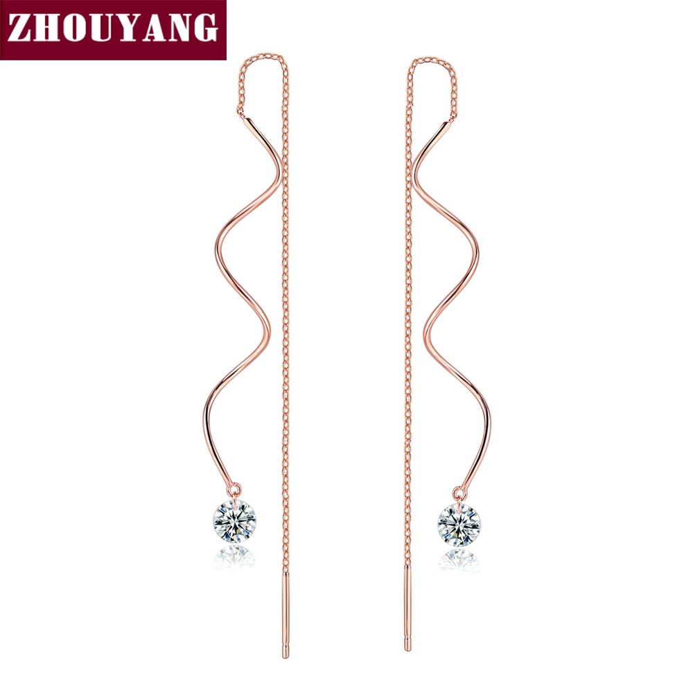 Earrings For Women Simple Spiral Ear Line AAA+ Cubic Zirconia Rose Gold Color Fashion Earrings Jewelry KC170