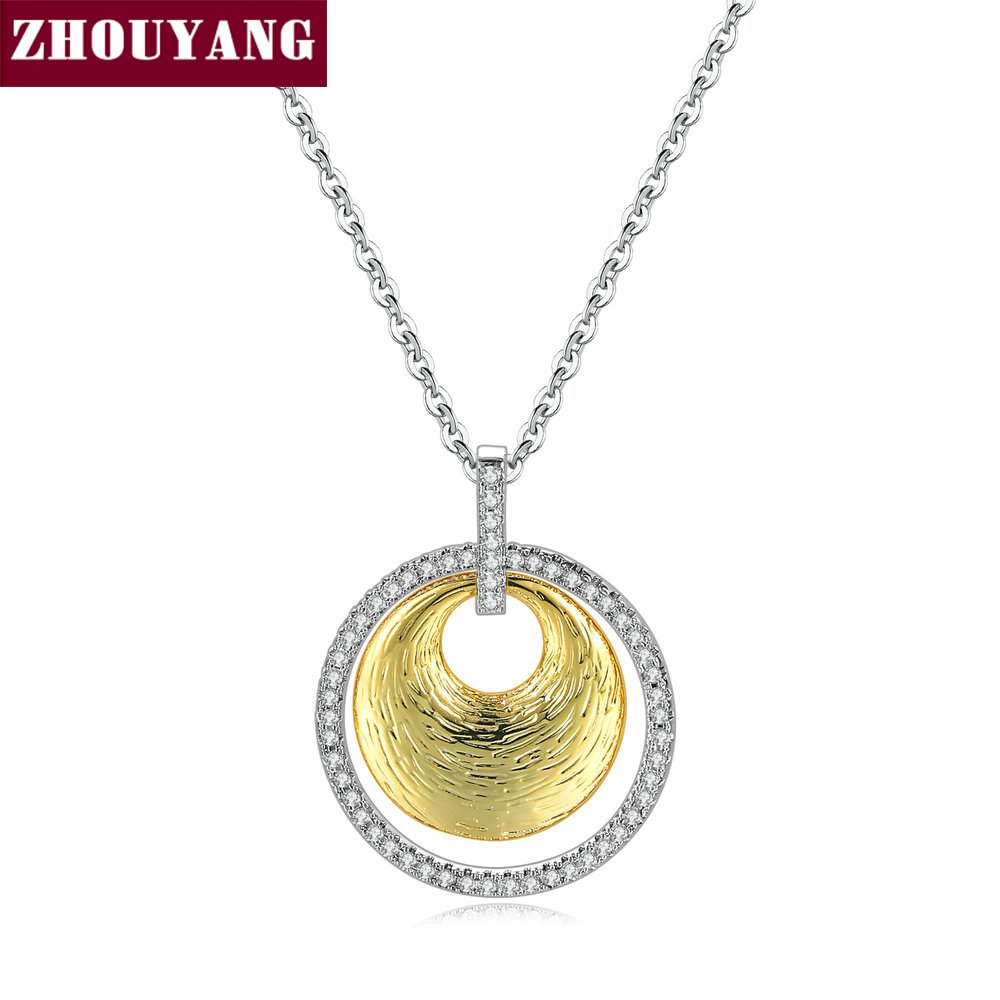 Necklace For Women Cubic Zirconia Double-Layered Round Pendant Gold Color and Silver Color Fashion Jewelry N015