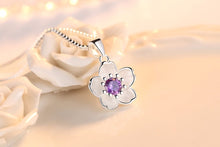 Load image into Gallery viewer, Cherry Blossom Peach Flower Pendants &amp; Necklaces Pink Purple Cubic Zirconia Necklace Women Luxury Brand Trendy Jewelry