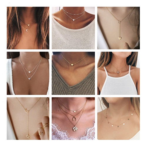 Simple Moon Star Heart Choker Necklace for Women Chain Necklace Pendant on neck Chokers Bohemia Necklaces Jewelry Gifts