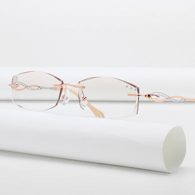 ZIROSAT 88038 Tint Lenses Myopia Glasses Reading Glasses Diamond Cutting Rimless Titanium Glasses Frame for Women