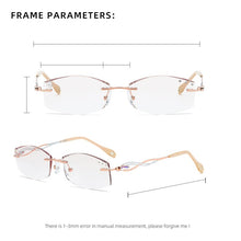 Load image into Gallery viewer, ZIROSAT 88038 Tint Lenses Myopia Glasses Reading Glasses Diamond Cutting Rimless Titanium Glasses Frame for Women