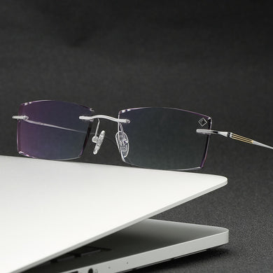 ZIROSAT 9083 Titanium  Male Rimless Eyewear Diamond Trimmed Myopia Spectacle Frame Men Sunglasses Tint Lenses