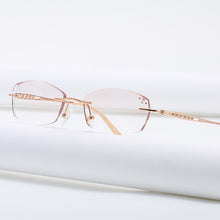 Load image into Gallery viewer, ZIROSAT 9136 Titanium Female Rimless Eyewear Diamond Trimmed Myopia Spectacle Frame Women Sunglasses Tint Lenses
