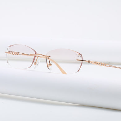 ZIROSAT 9136 Titanium Female Rimless Eyewear Diamond Trimmed Myopia Spectacle Frame Women Sunglasses Tint Lenses