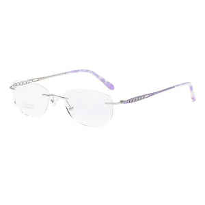 ZIROSAT 9136 Titanium Female Rimless Eyewear Diamond Trimmed Myopia Spectacle Frame Women Sunglasses Tint Lenses