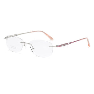ZIROSAT 9136 Titanium Female Rimless Eyewear Diamond Trimmed Myopia Spectacle Frame Women Sunglasses Tint Lenses