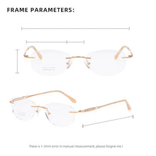 Load image into Gallery viewer, ZIROSAT 9136 Titanium Female Rimless Eyewear Diamond Trimmed Myopia Spectacle Frame Women Sunglasses Tint Lenses