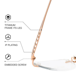 ZIROSAT 9136 Titanium Female Rimless Eyewear Diamond Trimmed Myopia Spectacle Frame Women Sunglasses Tint Lenses
