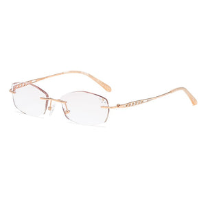 ZIROSAT 9136 Titanium Female Rimless Eyewear Diamond Trimmed Myopia Spectacle Frame Women Sunglasses Tint Lenses
